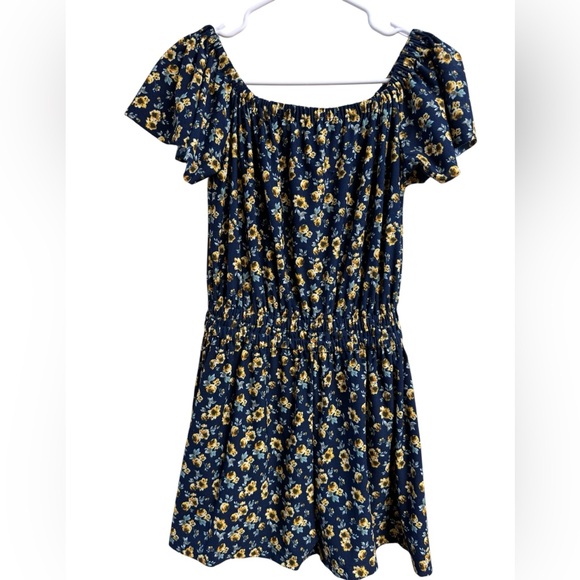 Mango Pants - Mango Floral Off Shoulder Romper Blue Yellow Elastic Waist M